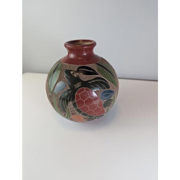 Vntage Nicaraguan Pottery Turtle Vase Luis Bralamonte Signed Hand Painted Art - Picture 2 of 7